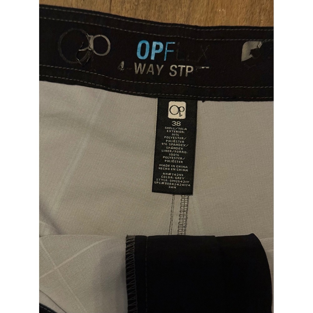 Ocean Pacific OP Board Shorts Mens 38 Grey Blue Plaid OPFlex 4-Way Stretch Swim - Picture 6 of 10